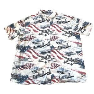 American Legacy Bass Pro button patriotic USA Military Flag airplane shirt 3XL‎
